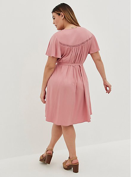 Plus Size Embroidered Flutter Dress - Challis Rose, DUSTY ROSE, alternate