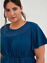 Plus Size Embroidered Flutter Dress - Challis Blue , POSEIDON, alternate