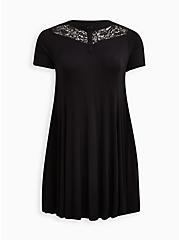 Lace Inset Trapeze Dress - Super Soft Black, DEEP BLACK, hi-res