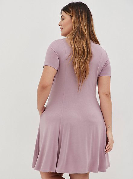 Plus Size Lace Inset Trapeze Dress - Super Soft Purple, PURPLE, alternate
