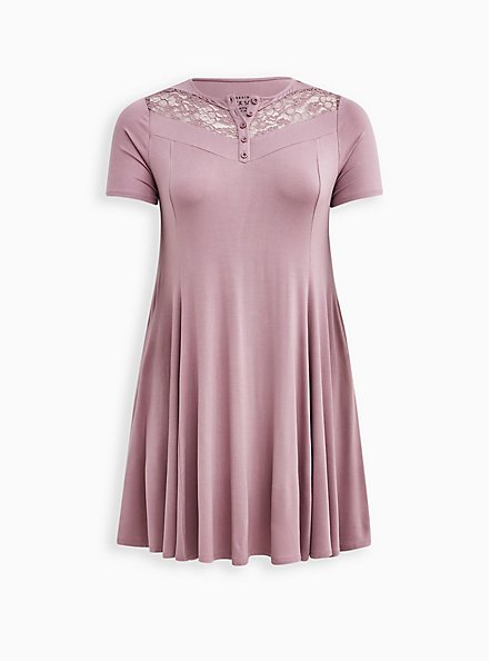 Plus Size Lace Inset Trapeze Dress - Super Soft Purple, PURPLE, hi-res
