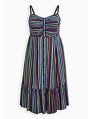 Plus Size Button Front Midi Dress - Challis Stripe Blue, STRIPE - MULTI, hi-res