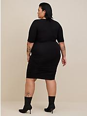 Plus Size Mini Super Soft Elbow Sleeve Bodycon Dress, DEEP BLACK, alternate