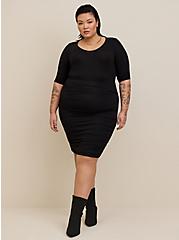 Plus Size Mini Super Soft Elbow Sleeve Bodycon Dress, DEEP BLACK, hi-res