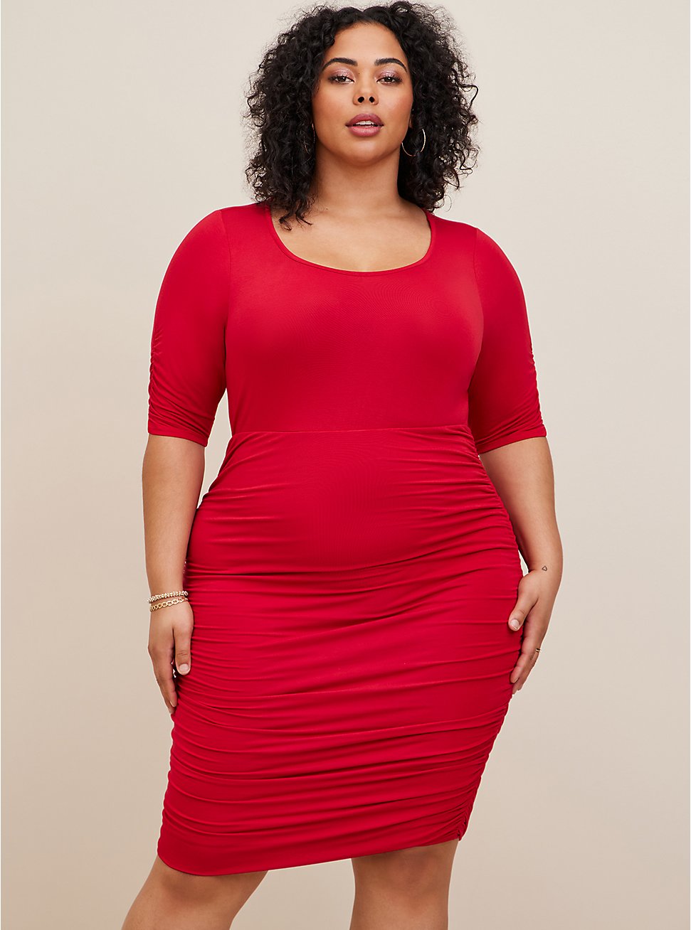 Mini Super Soft Elbow Sleeve Bodycon Dress, JESTER RED, hi-res