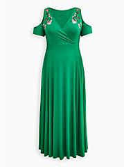 Embroidered Cold Shoulder Surplice Maxi Dress - Super Soft Green, JELLY BEAN, hi-res