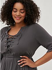 Plus Size Lace-Up Shirt Dress - Stretch Challis Grey, GREY, alternate