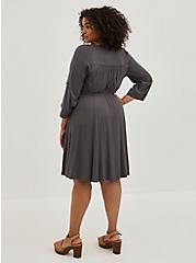 Plus Size Lace-Up Shirt Dress - Stretch Challis Grey, GREY, alternate