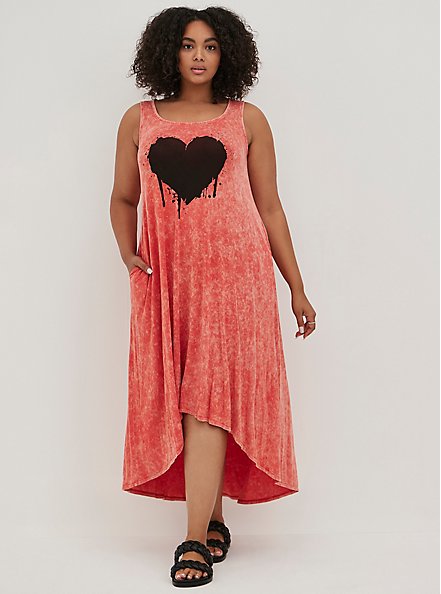 Hi-Lo Maxi Dress - Super Soft Heart Red Wash, RED, alternate