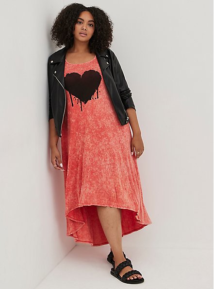 Hi-Lo Maxi Dress - Super Soft Heart Red Wash, RED, hi-res