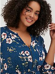 Zip-Front Shirt Dress - Stretch Challis Floral Blue , FLORAL - BLUE, alternate