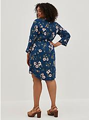 Zip-Front Shirt Dress - Stretch Challis Floral Blue , FLORAL - BLUE, alternate