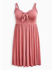 Plus Size Bow Skater Mini Dress - Super Soft Rose Pink, DUSTY ROSE, hi-res
