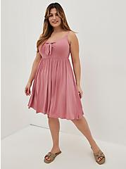 Plus Size Bow Skater Mini Dress - Super Soft Rose Pink, DUSTY ROSE, hi-res
