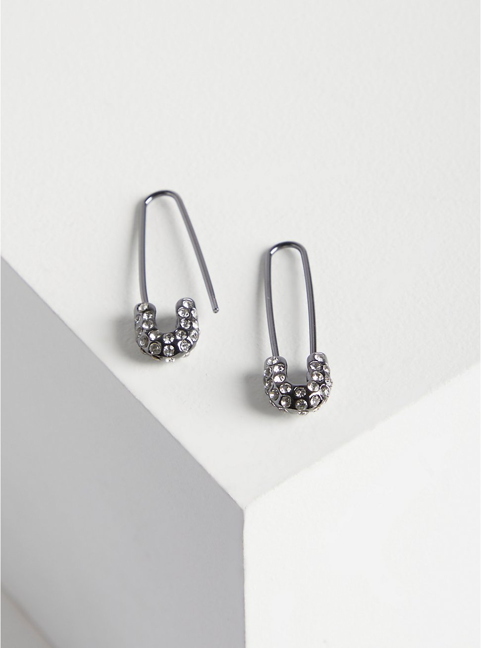 Plus Size Safety Pin Earrings - Hematite Tone, , hi-res