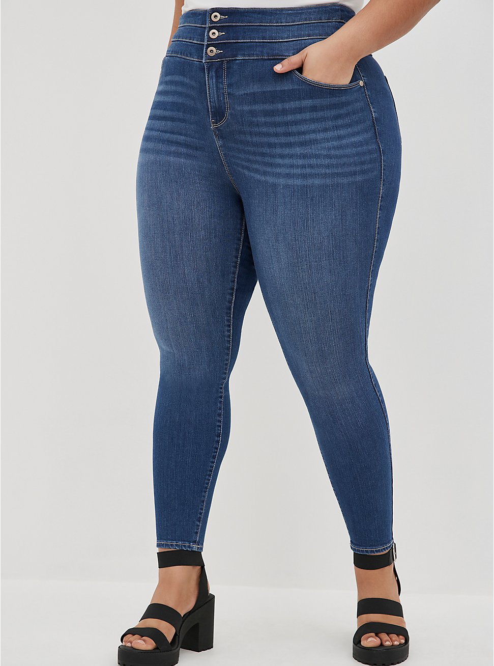 Plus Size Triple Waistband Skinny Jean - Premium Stretch Medium Wash, UPSTATE, hi-res