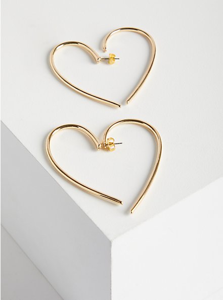 Wire Heart Front-To-Back Earring - Gold Tone, , hi-res