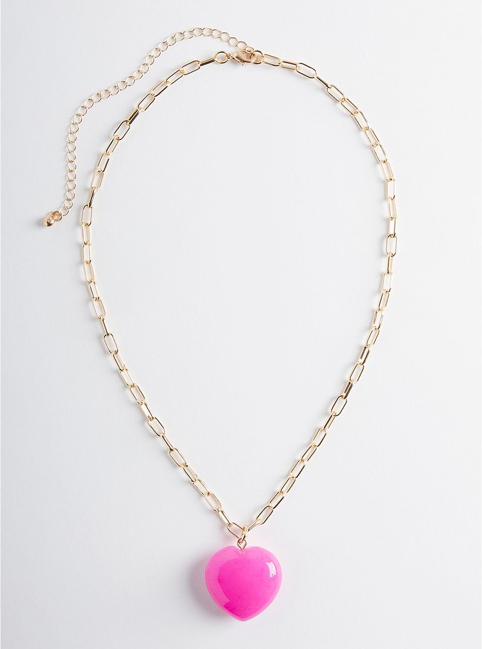 Plus Size Pendant - Gold Tone Link Pink Heart Stone, , hi-res
