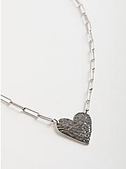 Hammered Heart Link Necklace - Silver Tone, , alternate