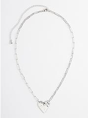 Plus Size Hammered Heart Link Necklace - Silver Tone, , hi-res