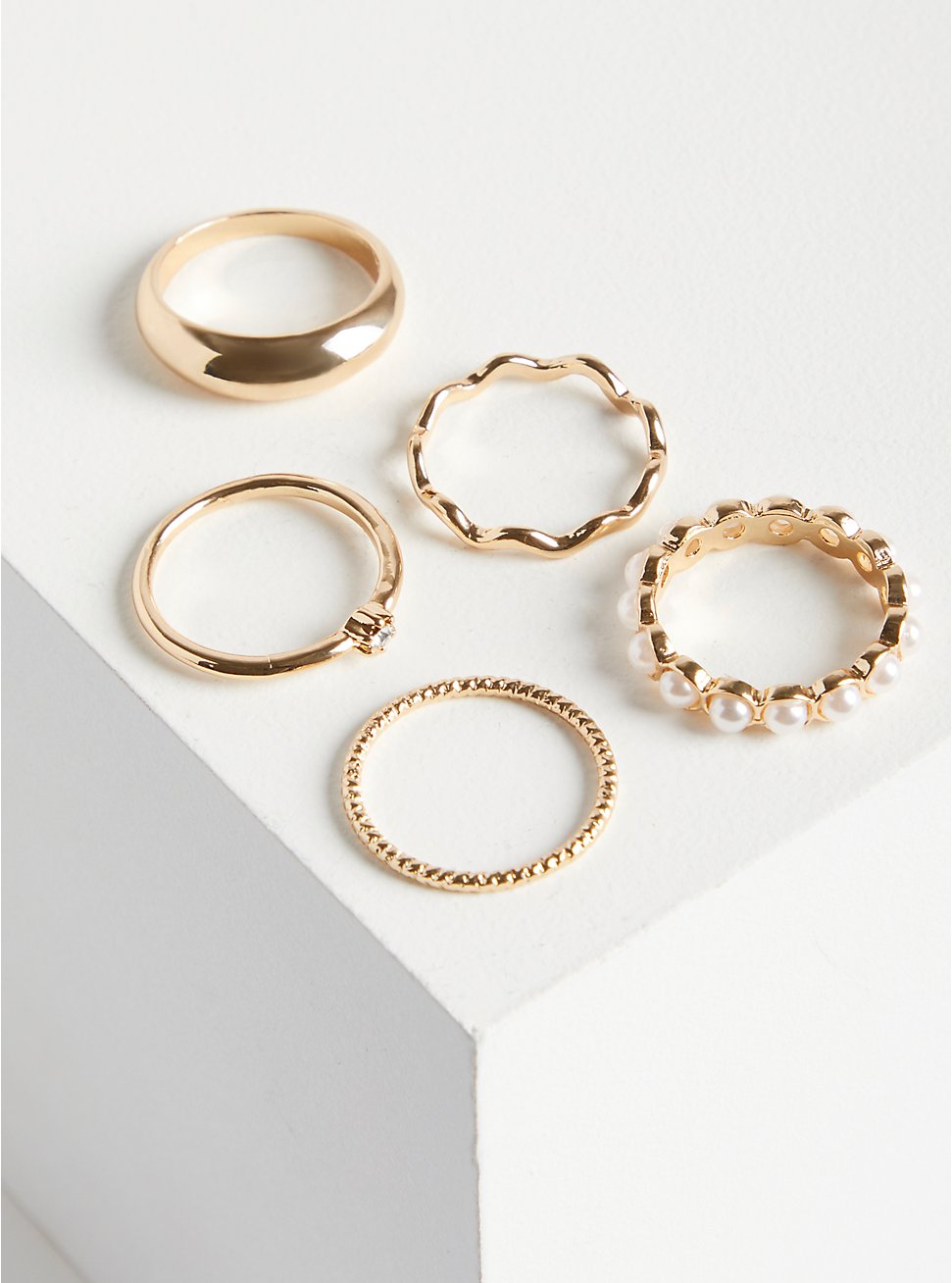 Ring Set - Gold Tone Pearl, GOLD, hi-res