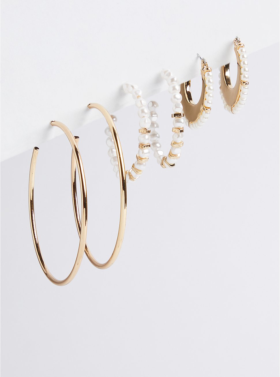 Pearl Hoop Earring Set of 3 - Gold Tone, , hi-res