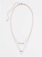 Plus Size Gold Tone Layered Necklace With Beads And Quartz, , hi-res