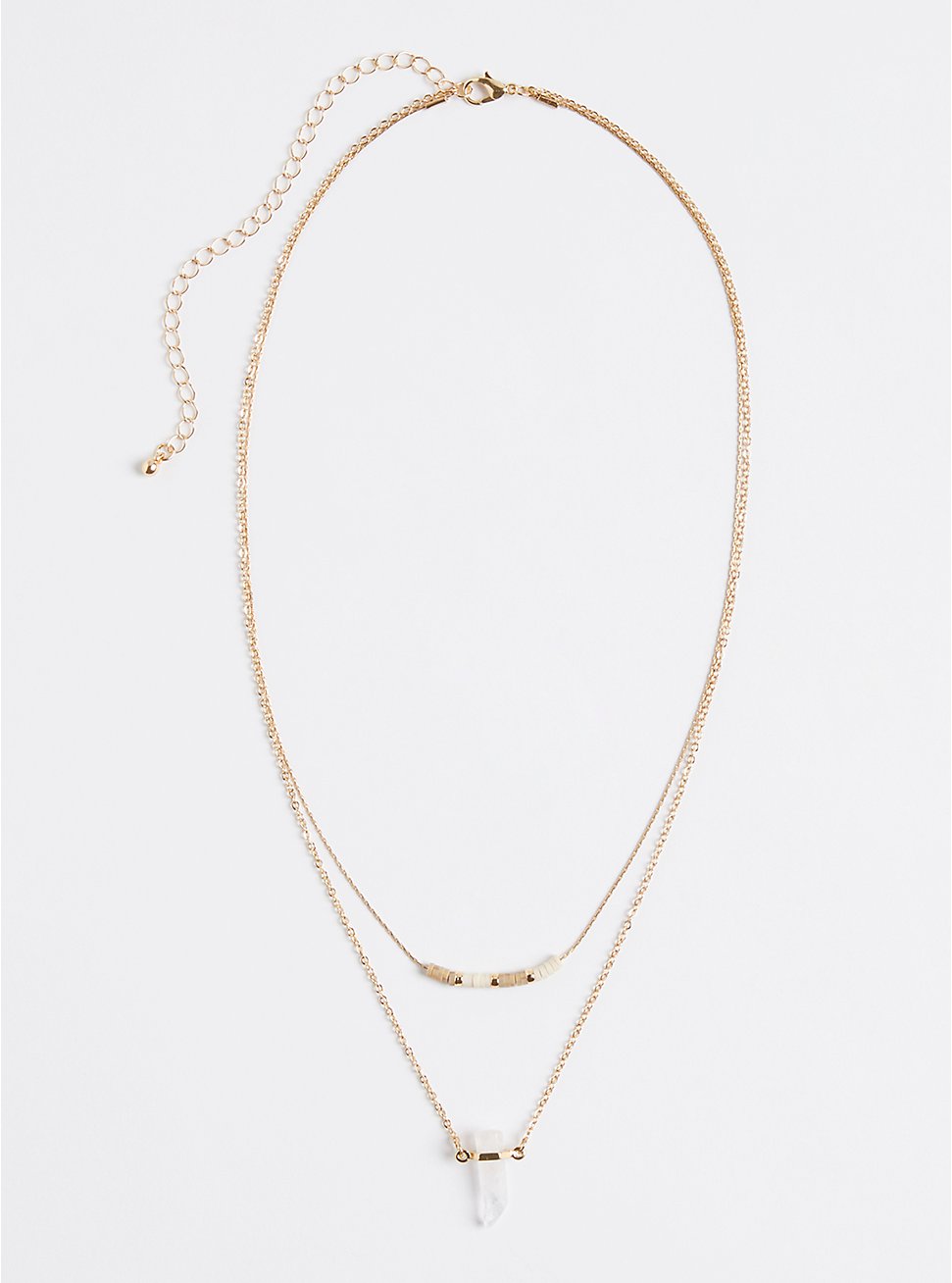 Gold Tone Layered Necklace With Beads And Quartz, , hi-res