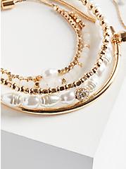 Plus Size Pearl Pull Clasp Bracelet Set - Gold Tone, GOLD, alternate