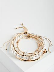 Plus Size Pearl Pull Clasp Bracelet Set - Gold Tone, GOLD, hi-res