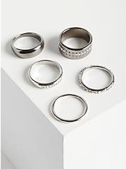 Plus Size Pave Ring Set of 5 - Hematite & Silver Tone, HEMATITE, hi-res