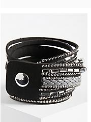 Rhinestone & Braided Criss-Cross Bracelet - Black , MULTI, alternate