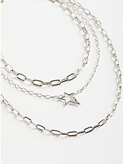 Layered Necklace - Silver Tone Link With Star, , alternate