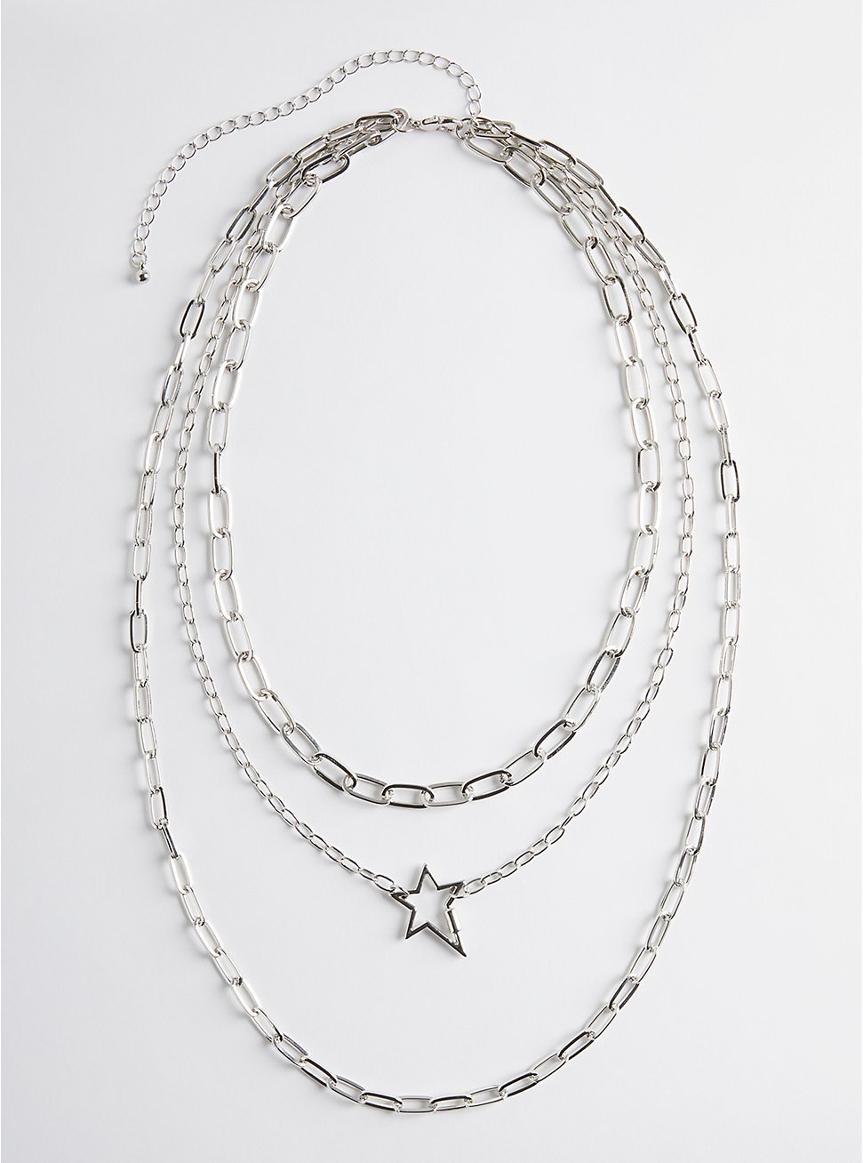 Layered Necklace - Silver Tone Link With Star, , hi-res