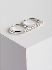Plus Size Pave Double Ring - Silver Tone, SILVER, hi-res