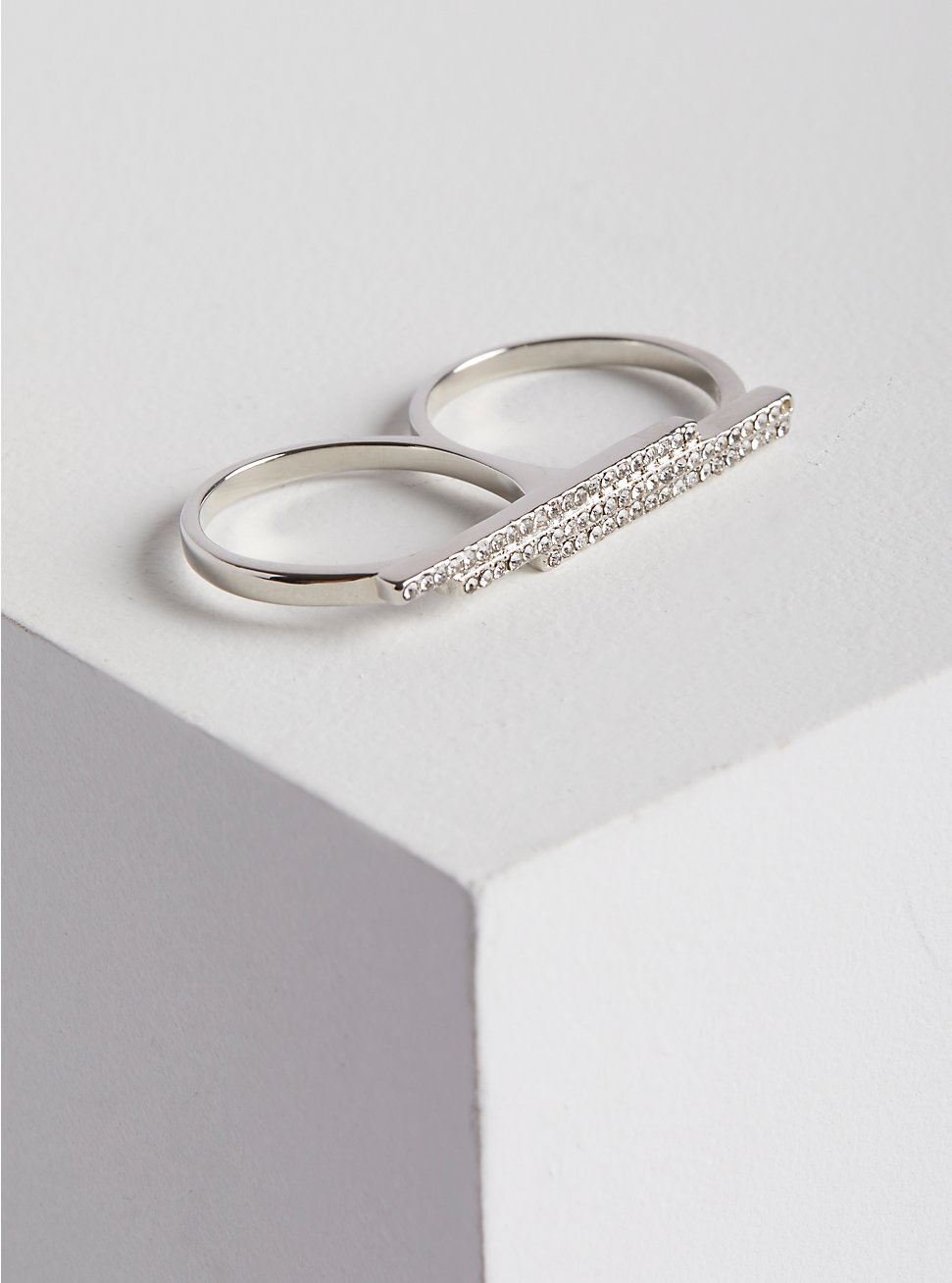 Pave Double Ring - Silver Tone, SILVER, hi-res