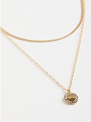 Snake Chain Layered Necklace with Disc - Gold Tone , , alternate