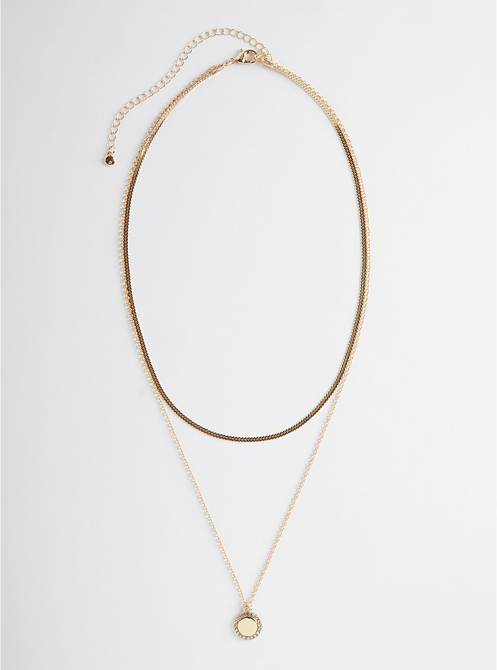 Snake Chain Layered Necklace with Disc - Gold Tone , , hi-res