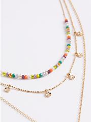Plus Size Beaded Layered Necklace with Disk - Gold Tone , , alternate