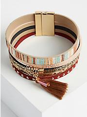 Magnetic Bracelet with Tassel - Brown & Pink, MULTI, alternate
