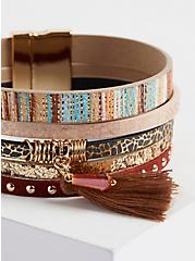 Magnetic Bracelet with Tassel - Brown & Pink, MULTI, hi-res
