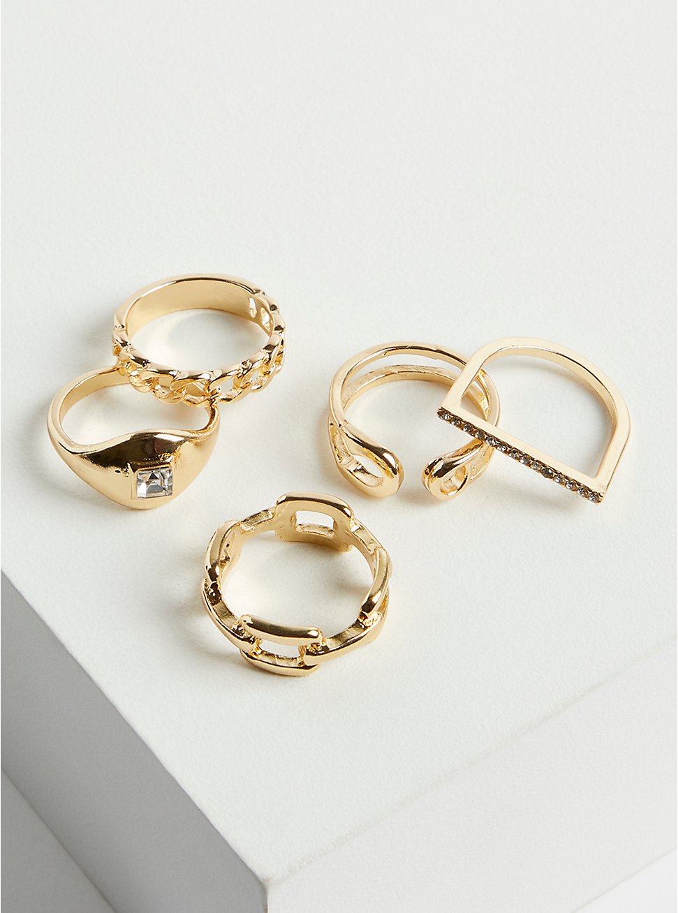 Link Ring Set of 7 - Gold Tone, GOLD, hi-res