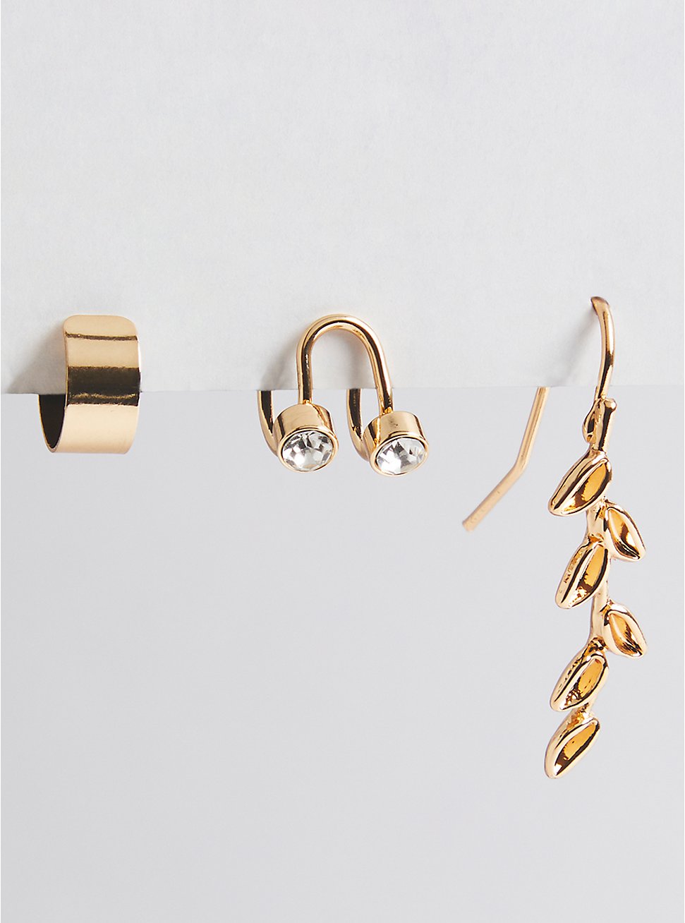 Leaf & Cuff Crawler Earring Set - Gold Tone , , hi-res