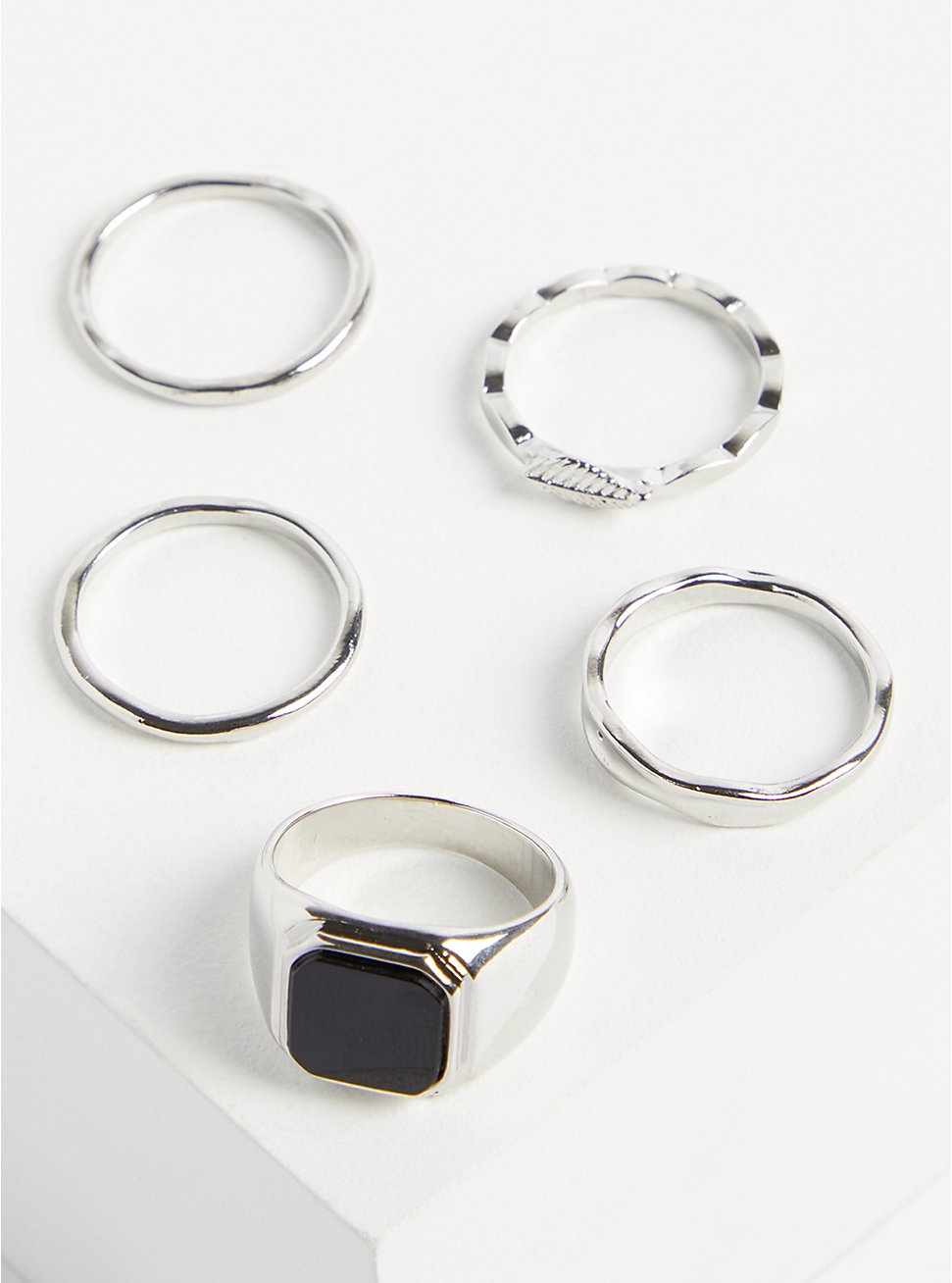 Signet Ring Set - Silver Tone & Black, SILVER, hi-res