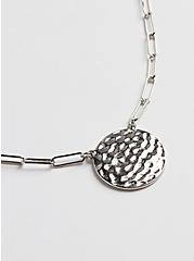 Link Necklace with Hammered Disc - Silver Tone, , alternate