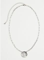 Link Necklace with Hammered Disc - Silver Tone, , hi-res