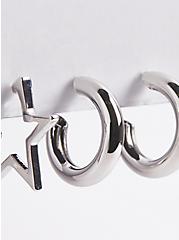 Plus Size Pearl Hoop Earring Set of 3 - Silver Tone , , alternate