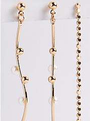 Pearl Linear Earring Set of 3 - Gold Tone, , alternate