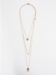 Three Layered Necklace - Gold Tone Blush Beaded, , hi-res