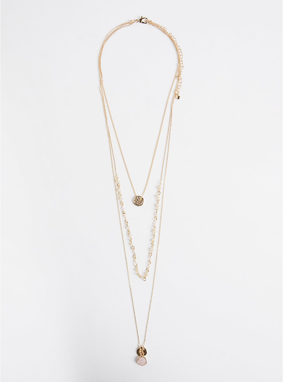Three Layered Necklace - Gold Tone Blush Beaded, , hi-res